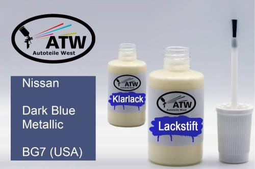 Nissan, Dark Blue Metallic, BG7 (USA): 20ml Lackstift + 20ml Klarlack - Set, von ATW Autoteile West.